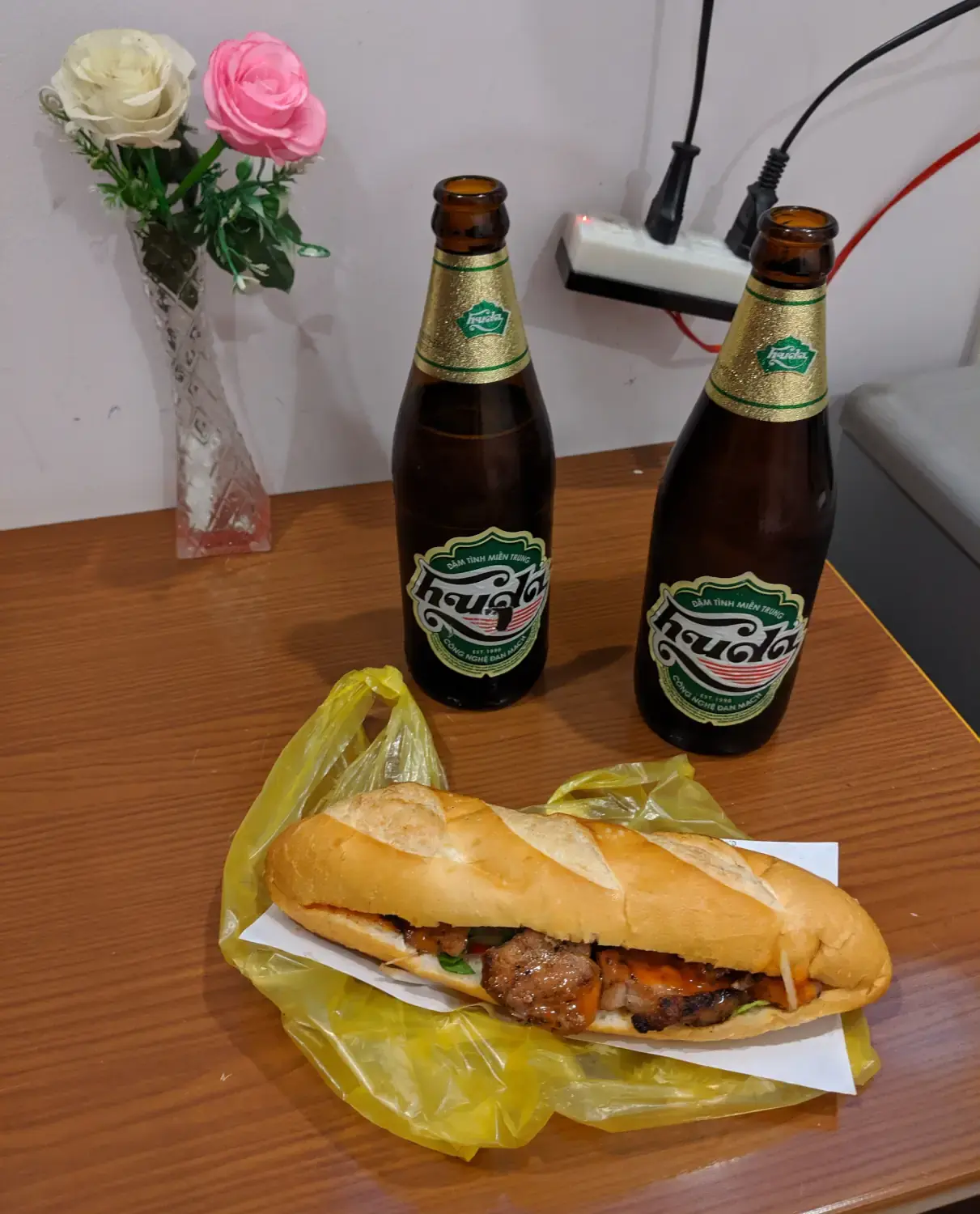 BBQ Pork Banh mi and some beer