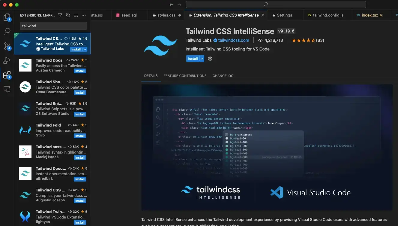 VS Code TailwindCSS IntelliSense extension