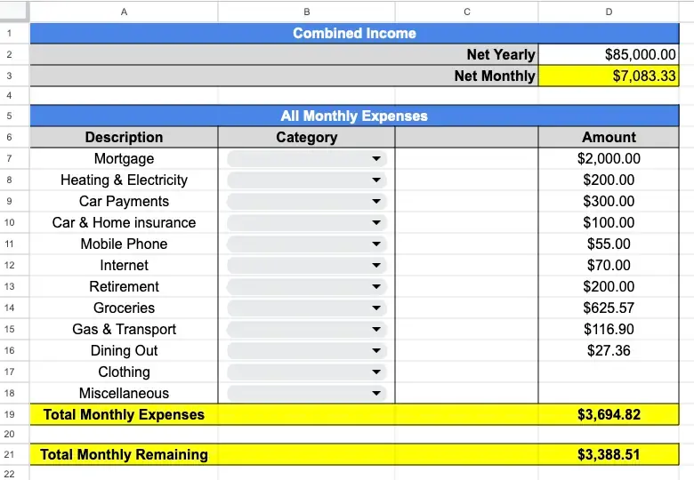 Monthly Overview with variable amounts
