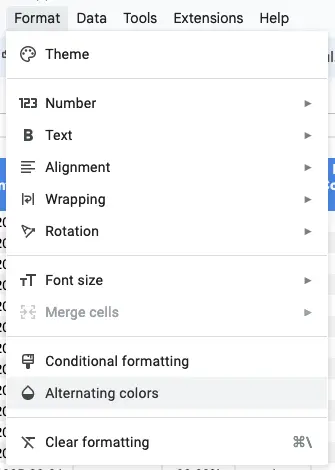 Alternating colors menu item in Google Sheets