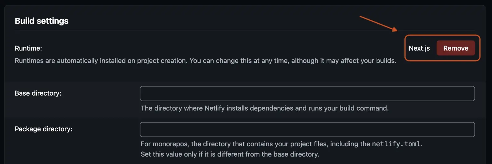 Next.js Plugin in the Build Settings