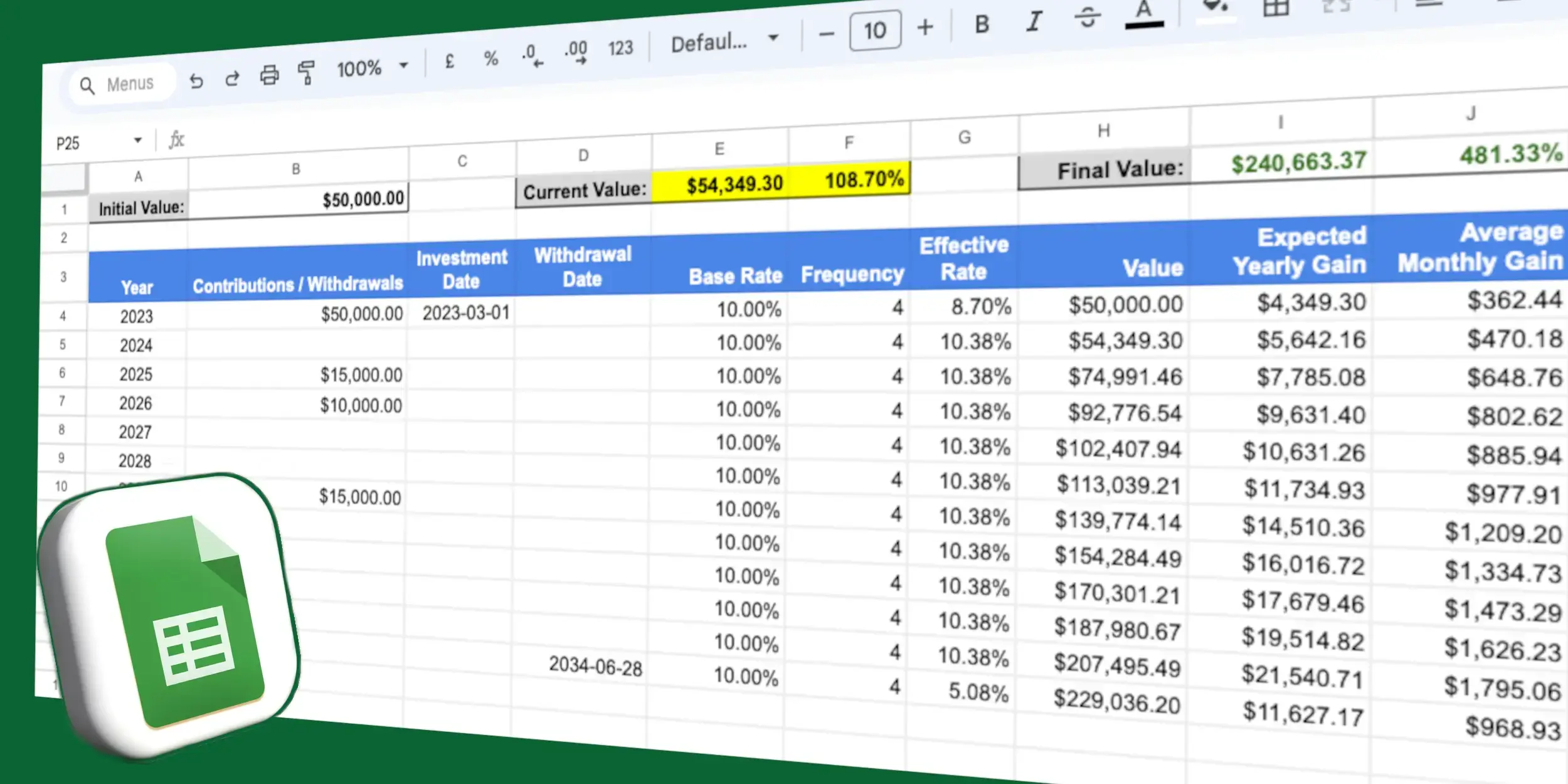 Create an Investment Gain Forecaster using Google Sheets
